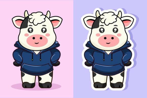 Reviewing the Cute Cow Character Wearing Hoodie for Embroidery